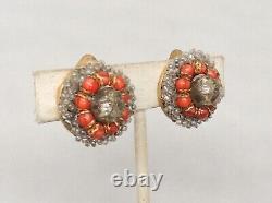 Vintage Signed Ornella Italy Glass Beaded Runway Statement Couture Clip Earrings