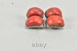 Vintage Signed Rebecca Collins Sterling Silver 925 & Red Coral Clip Earrings