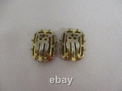 Vintage Signed Schiaparelli Dramatic Faceted Amber Crystal Clip On Earrings