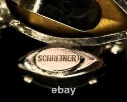 Vintage Signed Schreiner Wire Work Clear Rhinestone Flower Clip-on Earrings