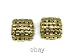 Vintage Signed Steve Vaubel BASKET WEAVE 18K Gold Vermeil Earrings Woven