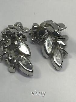 Vintage Silver tone Sherman clip on earrings with pink AB rhinestones