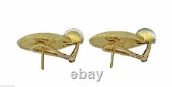 Vintage Solid 18k Gold Platinum Ribbed Diamond Scallops Shell Clip On Earrings