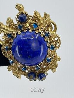 Vintage Stanley Hagler NYC clip Earrings blue cabochons rhinestones filigree