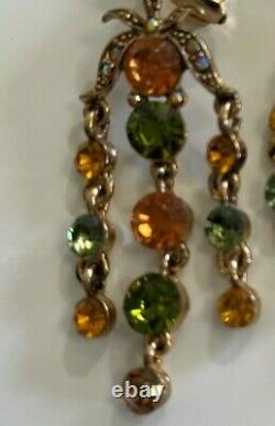 Vintage Statement Rhinestone Earrings Mid Century Clip On Multicolor Jewelry