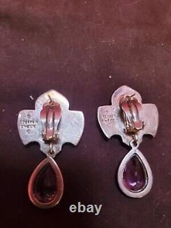 Vintage Stephen Dweck Carved Amethyst Sterling Silver Clip Earrings c. 1990