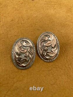 Vintage Sterling Hand Engraved clip on Earrings