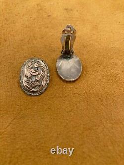 Vintage Sterling Hand Engraved clip on Earrings