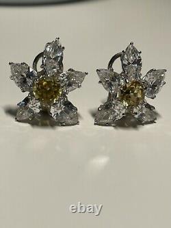 Vintage Sterling Silver Countess Madeleine Collection Flower Clip on Earrings