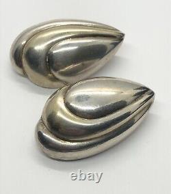 Vintage Sterling Silver Earrings 925 Emp Plat Ne-15 Modernist Clip On Heavy
