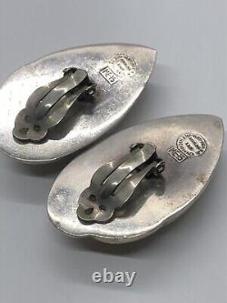 Vintage Sterling Silver Earrings 925 Emp Plat Ne-15 Modernist Clip On Heavy