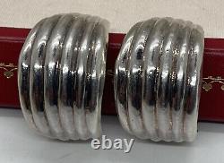Vintage Sterling Silver Earrings 925 Large Modernist Clip On Puffy 17 Grams