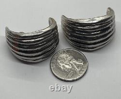 Vintage Sterling Silver Earrings 925 Large Modernist Clip On Puffy 17 Grams