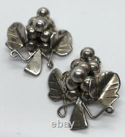 Vintage Sterling Silver Earrings 925 Taxco Mexico Clip On Grape Cluster