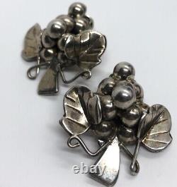 Vintage Sterling Silver Earrings 925 Taxco Mexico Clip On Grape Cluster Wine