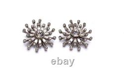 Vintage Sterling Silver Rhinestone Clip Earrings Starburst