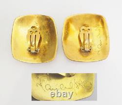 Vintage Steve Vaubel gold over silver modernist square clip on earrings 1988