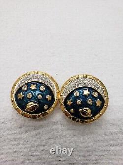 Vintage Swarovski Crystal Encrusted Moon Clip On Earrings