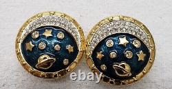 Vintage Swarovski Crystal Encrusted Moon Clip On Earrings