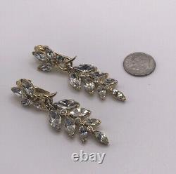 Vintage TRIFARI KUNIO MATSUMOTO Crystal CLIP Gold Dangle Earrings 1970'S- MINT