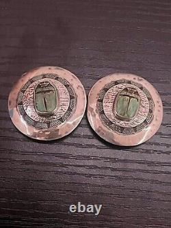 Vintage Tabra 925 sterling silver sacarab malachite clip on earrings