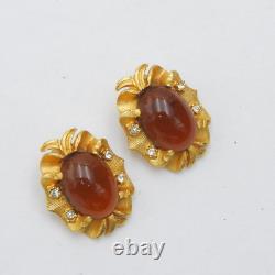 Vintage Tara Parure Clip Earrings Necklace Bracelet Gold Rhinestone Jewelry Rare