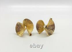 Vintage Tiffany & Co. 14k Yellow Gold Swirl Fan Clip Earrings