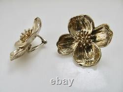 Vintage Tiffany & Co Large Dogwood Earrings Clip Sterling Silver Designer Signed