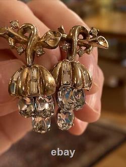 Vintage Trifari Alfred Philippe Rhinestone Dangle Brooch Matching Clip Earrings