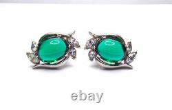 Vintage Trifari Green Glass Rhinestone Earrings Clips