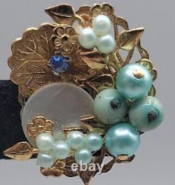 Vintage Unsigned Miriam Haskell Clip On Earrings Floral Display Turquoise Beads