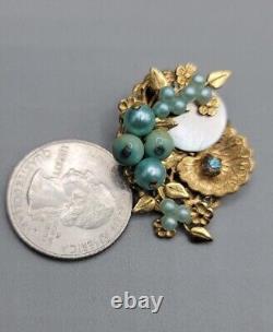 Vintage Unsigned Miriam Haskell Clip On Earrings Floral Display Turquoise Beads