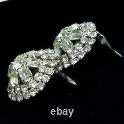 Vintage Unsigned Schreiner Big Domed Rhinestone Earrings Clear Donut Clip Backs