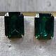 Vintage Valentino Signed Emerald Green Glass Large One Stone Clip Earrings