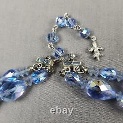 Vintage Vendome Blue AB Crystal Choker Necklace & Earrings Set Clip On Estate