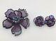 Vintage Vendome Cellulose Acetate Signed Flower Brooch and Clip Earrings