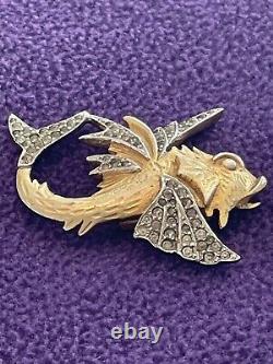 Vintage Very Rare Koi Fish Clip On Earrings Gold Tone Metal Crystal Gemstones