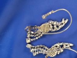 Vintage Wedding Jewelry Rhinestone Bling Dangle Clip On Earrings Cuff Wrap