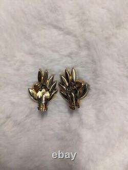 Vintage Weiss Signed AB Aurora Borealis Brooch and Clip Earrings Peacock Green