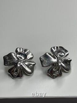 Vintage West German Knoll & Pregizer Sterling Silver Paste Rose Clip On Earrings