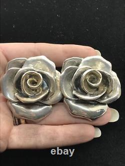 Vintage YAACOV HELLER 925 Silver & Gold Large Rose Design Clip-on Earrings