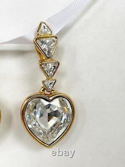 Vintage YSL Yves Saint Laurent Crystal Heart Drop Clip Earrings