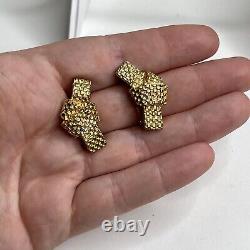 Vintage YSL Yves Saint Laurent Gold Tone Chunky Clip On Earrings Knot 80s 70s