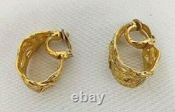 Vintage YSL Yves Saint Laurent Gold Tone Chunky Huggie Drop Clip Earrings 2