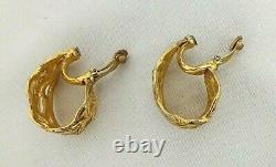 Vintage YSL Yves Saint Laurent Gold Tone Chunky Huggie Drop Clip Earrings 2