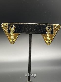 Vintage YSL signed Gold tone faux Pearl Rhinestone Clip Earrings