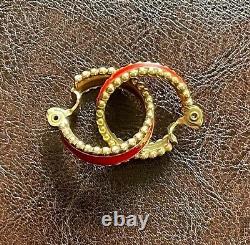 Vintage YVES SAINT LAURENT Enamel Red & Brass Clip On Earrings