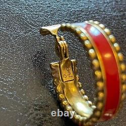 Vintage YVES SAINT LAURENT Enamel Red & Brass Clip On Earrings