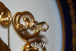 Vintage Ysl Yves St Laurent Couture Pin Clip Earrings Set Scroll Gold Satin Tone
