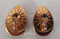 Vintage Yves Saint Laurent Ysl Gold Tone Lucite/acrylic Rhinestone Clip Earrings